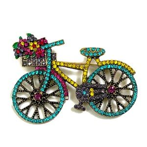 Blue and Yellow Bicycle Brooch